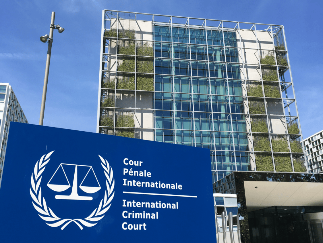 Photo of the exterior of the International Criminal Court in the Hague.